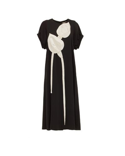 Julia Allert Viscose Midi Dress With Floral Detail - Black