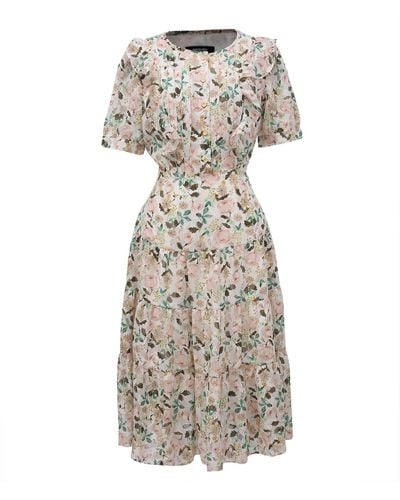 Smart and Joy Neutrals Flower Print Tea Dress - Natural