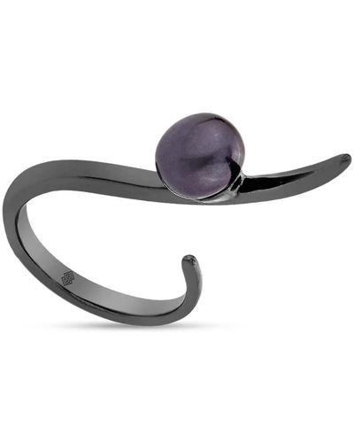 SALLY SKOUFIS Moon Shadow Ring With Natural Pearl In Premium Rhodium - Blue