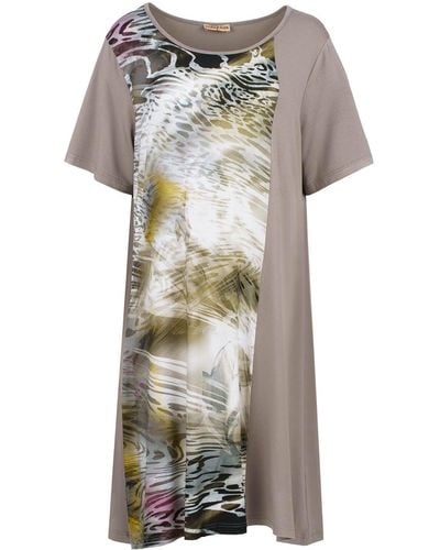 Conquista Abstract Animal Print Short Sleeve Stretch Jersey Dress Plus Size - Gray