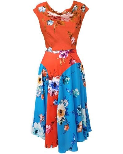 Mellaris Kelly Dress Orange Vibrant Floral Print - Blue