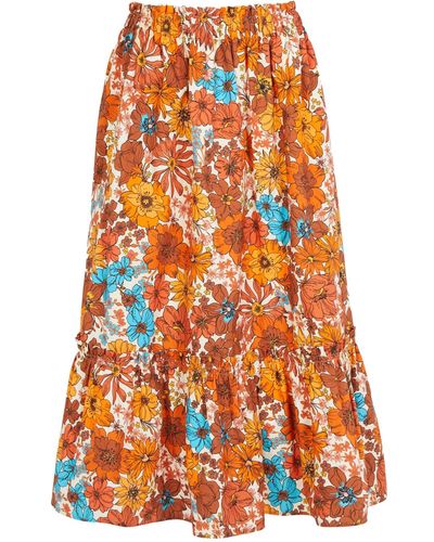Lavaand The Sofia Midi Skirt In 70s Floral - Orange