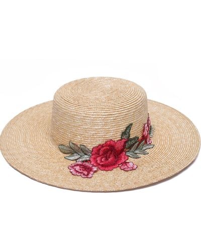 Justine Hats Neutrals Floral Straw Boater Hat - Pink