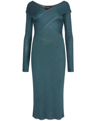 Kukhareva London Cameron Ribbed Knit Off The Shoulder Dress - Blue