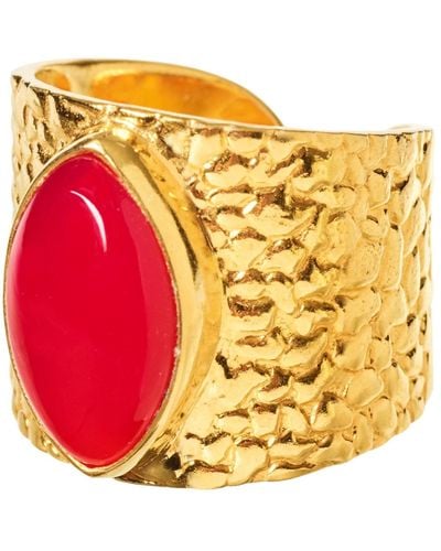 YAA YAA LONDON Juicy Pink Gemstone Gold Adjustable Ring - Metallic