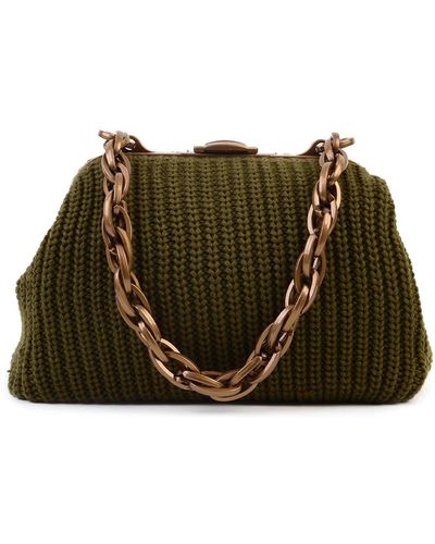 SJW BAGS LONDON Balmoral Knitted Purse Clutch In Army - Green