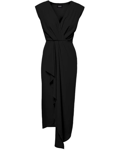 BLUZAT Midi Dress With Draping And Pleats - Black