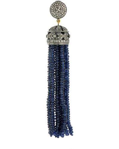 Artisan Sapphire Pendant 925 Sterling Silver 18k Yellow Gold Jewelry - Blue