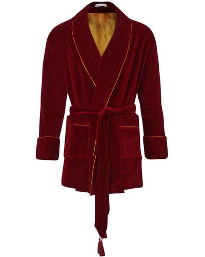 Bown of London Howard Luxury Cotton Short Velvet Smoking Jacket - Red