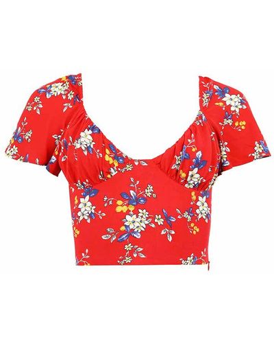 blonde gone rogue Flower Power Fitted Crop Top, Upcycled Viscose, In Flower Print - Red