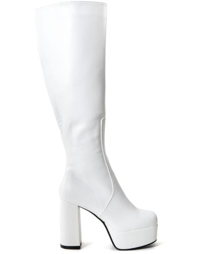 LAMODA Whatta Showdown Platform Knee High Boots - White
