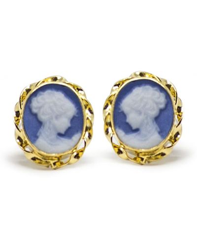 Vintouch Italy Gold-plated Mini Cameo Stud Earrings - Blue