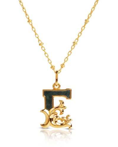 Kasun Plated E Initial Necklace With Green Marble - Metallic
