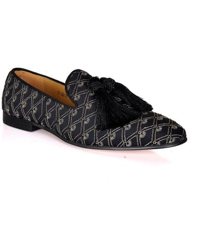 DAVID WEJ Alberto Gold Embroidery Tassel Loafers - Black