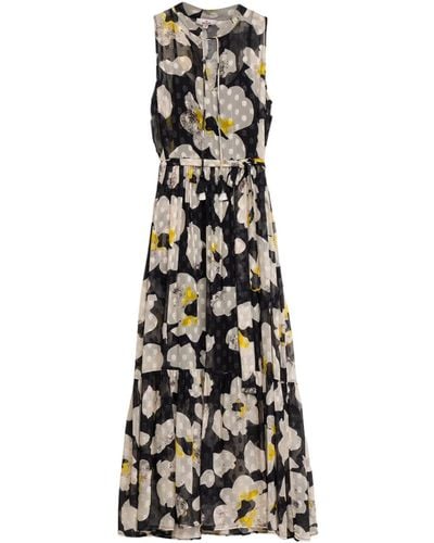 Niza Long Sleeveless Dress With Floral Print - Black