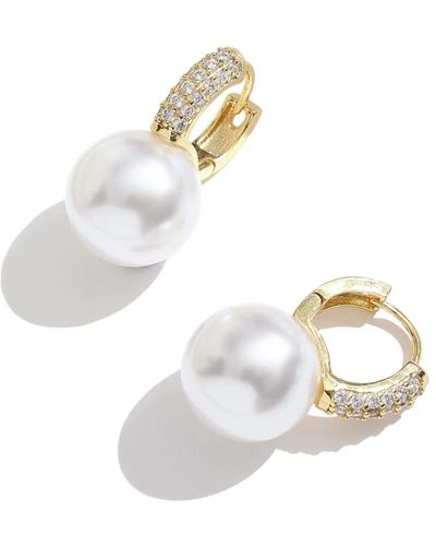 Classicharms En Pearl Hoop With Zirconia Embellishment Earrings - Metallic
