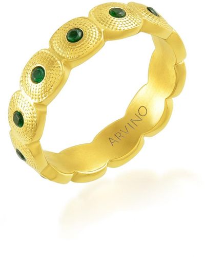 Arvino Green Gems Honeycomb Shaped Band Ring Water Resistance Premium Plating - Metallic