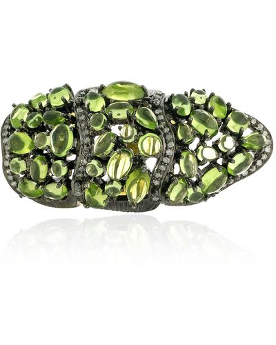Artisan Peridot Diamond 18k Gold 925 Sterling Silver Full Finger Ring Jewelry - Green