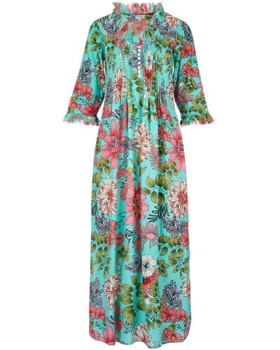 At Last Cotton Annabel Maxi Dress In Floral - Green