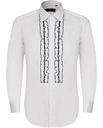 DAVID WEJ Classic Collar Ruffle Dress Shirt - White