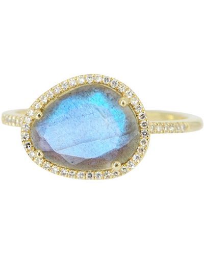 KAMARIA Labradorite Pebble Ring With Diamonds - Blue