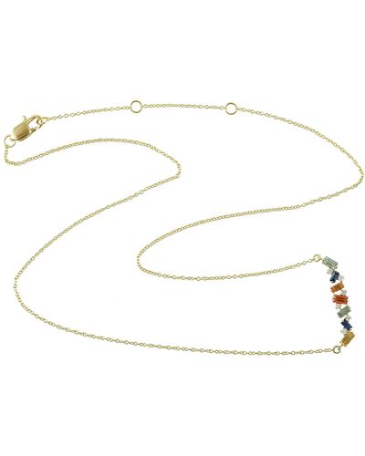 Artisan 18k Yellow Gold Baguette Rainbow Sapphire & Diamond Chain Necklace Jewellery - White