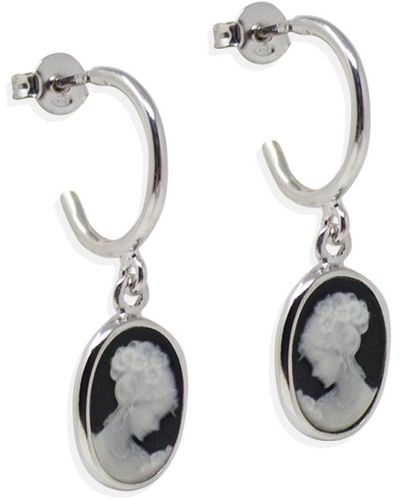 Vintouch Italy Mini Cameo Hoop Earrings - Black