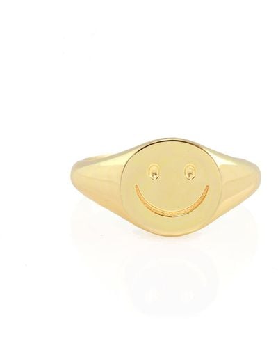 Kris Nations Happy Smiley Face Signet Ring Vermeil - Yellow