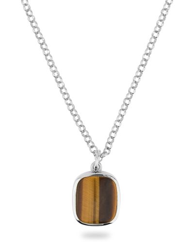 Phira London Jamestown Tiger Eye Square Stone Necklace & Pendant - Metallic