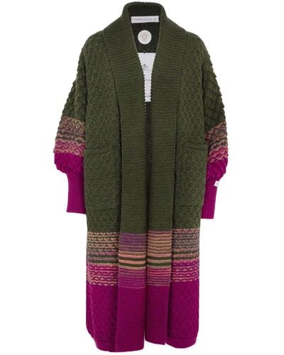The Extreme Collection Alpaca And Merino Wool Oversized Chunky Knit Long Cardigan Dauphine In And Purple - Green