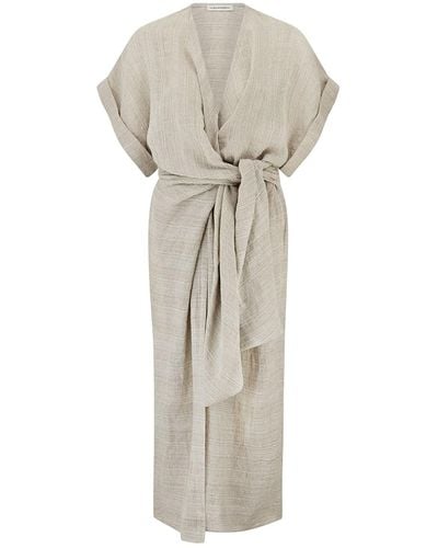 The Summer Edit Neutrals Kim Luxe Linen Wrap Dress - Natural