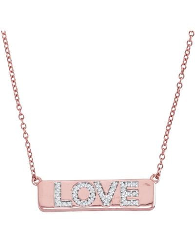 Cosanuova Diamond Love Bar Necklace In Rose Gold - Metallic