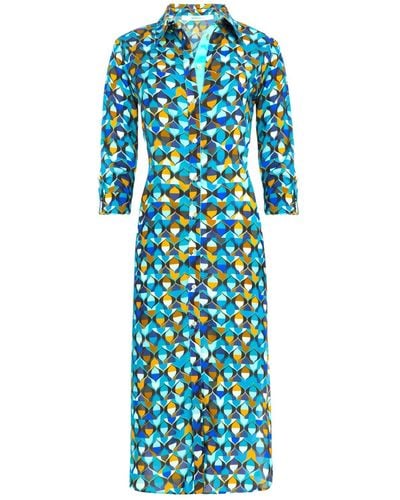 N'Onat Maria Button Front Shirt Dress In Turquoise - Blue