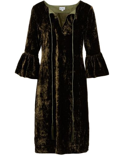 At Last Silk Velvet Belle Tassel Dress In Olive - Black