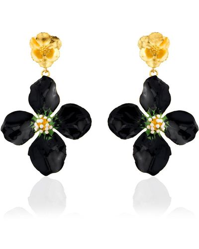 Milou Jewelry Clover Flower Drop Earrings - Black