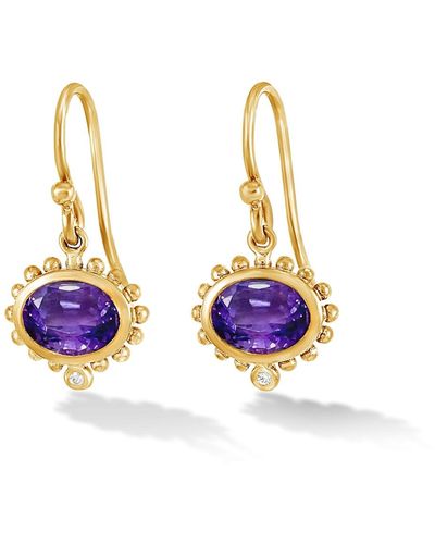 Dower & Hall Fine Yellow Gold Anemone Oval Drop Earrings With Amethyst & Diamond - Multicolour