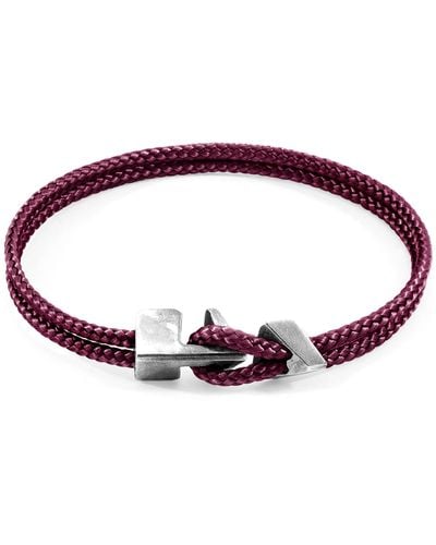 Anchor and Crew Aubergine Purple Brixham Silver & Rope Bracelet