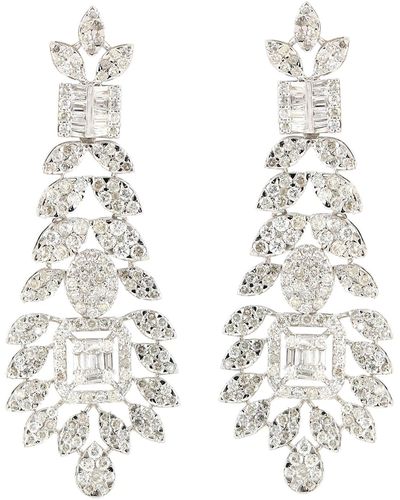Artisan 18k Solid Gold Leaf Diamond Dangle Earrings - White