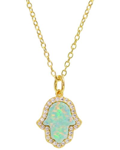 KAMARIA Opal Hamsa Hand Necklace In Opal - Green
