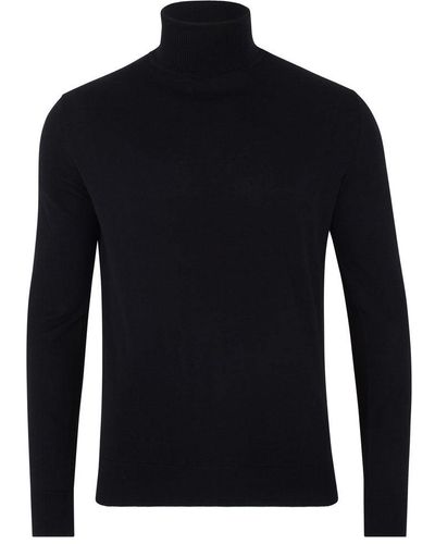 Paul James Knitwear S 100% Ultra Fine Cotton Atwood Roll Neck Sweater - Blue