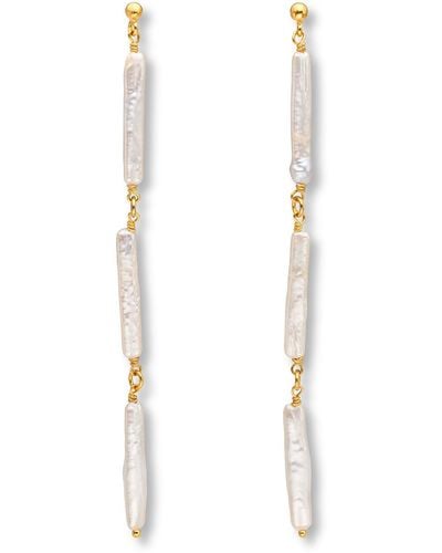 EVA REMENYI Ariel Freshwater Pearl Long Earrings - White