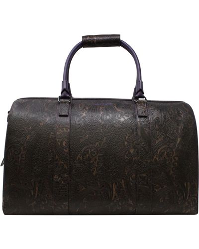 lords of harlech Wallace Weekender Leather Travel Bag In Toffee - Black