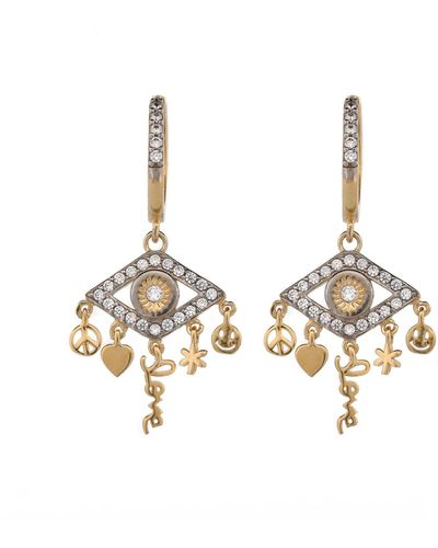 Ebru Jewelry Peace & Love Diamond Evil Eye Earrings - Metallic