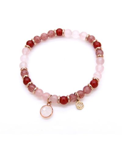 Jadeite Atelier Rose Quartz Red Chalcedony Strawberry Quartz Beaded Bracelet With Moonstone