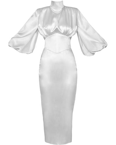 Vestiaire d'un Oiseau Libre Midi Corset Silk Dress - White