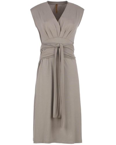 Conquista Elegant Taupe Wrap Midi Dress In Jersey - Grey