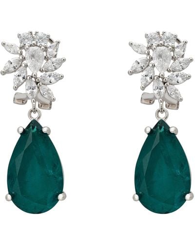 LÁTELITA London Marigold Flower Teardrop Earrings Colombian Emerald Silver - Green
