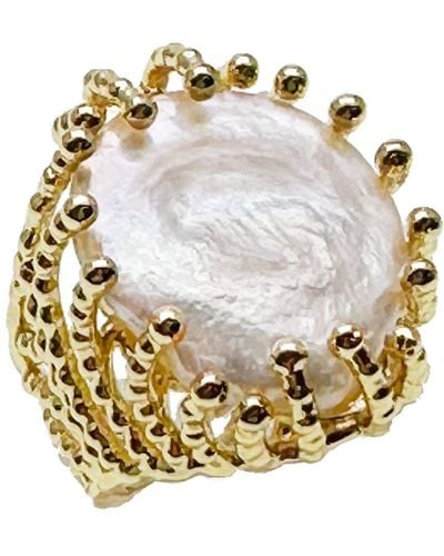 Farra Flat Freshwater Pearls Setting Chunky Ring - Metallic