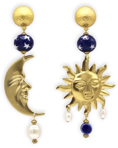 Midnight Foxes Studio Sun & Moon Maxi Gold Earrings - Metallic