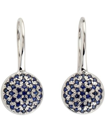 Artisan White Gold Ear Hook Drop Earrings Blue Sapphire Gemstone